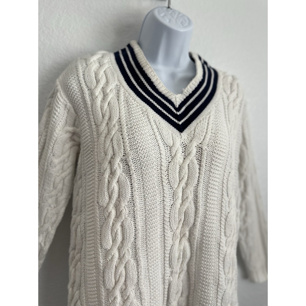 VTG 90s Women's Sz: S Lauren Ralph Lauren Hand Knit Cricket Sweater 100% Cotton - Picture 3 of 4